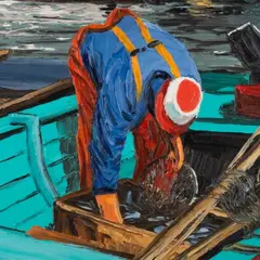 Boris Ninemäe, Harrastuskalamehe kojutulek, 1960ndad, Õli, lõuend