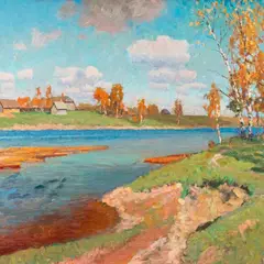 Andrei Jegorov, Sügisene maastik jõega, 1940ndad, Õli, lõuend