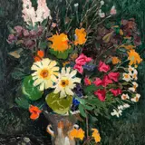 Endel Kõks, Lilled rohelisel taustal, 1942, Õli, vineer