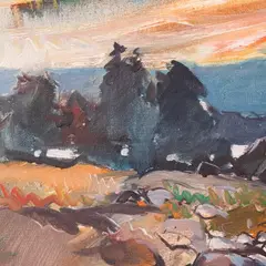 Rannavaade hõõguva taevaga by Richard Uutmaa, 1970, Õli, lõuend, sold Nov 2023