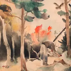 Ott Kangilaski, Seenelkäik, 1929, Akvarell