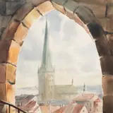 Julius Gentalen, Vaade Oleviste kirikule, 1960, Akvarell