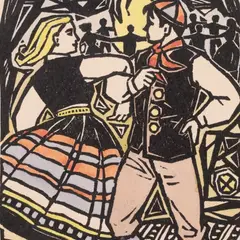Toivo Kulles, Rahvatantsijad, 1965, Koloreeritud linoollõige