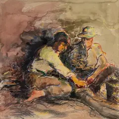 August Luiga, Võrguparandajad, 1968, Akvarell, segatehnika, paber