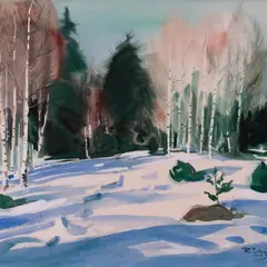 Richard Uutmaa, Talvemaastik, 1974, Akvarell