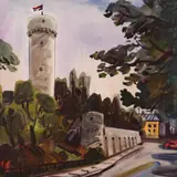 Aleksander Pilar, Vaade Pika Hermanni tornile, 1986, Akvarell