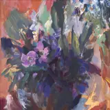 Lola Liivat, Lilled vaasis, 1986, Õli, masoniit