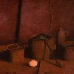 Olav Maran, Vaikelu kulbi ja munaga, 1993, Õli, lõuend