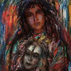 Evald Okas, Maskiga, 1998, Õli, papp