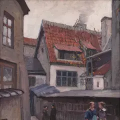 Andrei Jegorov, Hoovivaade Tallinnas (Vene tn 6), 1922, Õli, vineer