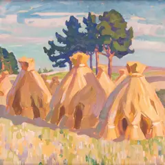 Anatoli Kaigorodov, Maastik rukkihakkidega, 1920ndad, Tempera, papp