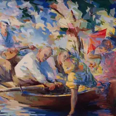 August Luiga, Ärasõit Kythera saarele, 1943, Õli, vineer