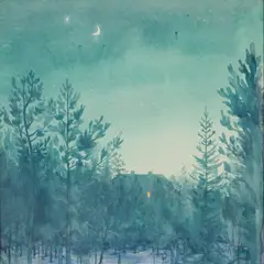 Lydia Mei, Pääsküla talveõhtul, 1952, Akvarell