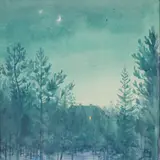 Lydia Mei, Pääsküla talveõhtul, 1952, Akvarell