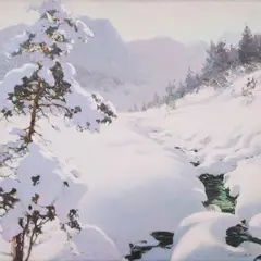 August Albo, Talvine maastik, 1950ndad, Õli, lõuend papil