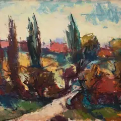 Juhan Nõmmik, Dordogne maastik, 1955, Õli, lõuend