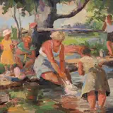 August Luiga, Pesupesijad, 1950ndad, Õli, paber (dubleeritud papile)