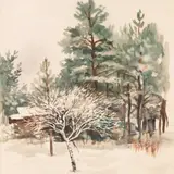 Lydia Mei, Talvemaastik, 1956, Akvarell