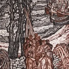 Uno Roosvalt, Mehed ja laevad, 1974, Süsi, seepia, paber