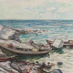 Hugo Mitt, Saaremaa rannal, 1995, Pastell, paber
