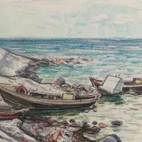 Hugo Mitt, Saaremaa rannal, 1995, Pastell, paber
