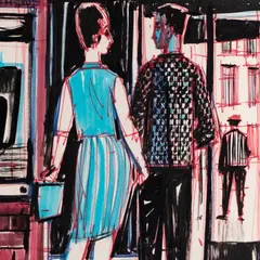 Erich Pehap, Naine ja mees, 1960, Viltpliiats, akvarell, tušš, paber