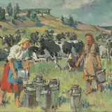 Oskar Raunam, Lehmalüps karjamaal, 1948, Õli, lõuend