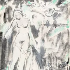 Eduard Ole, Naine lapse ja lindudega, 1952, Akvarell, guašš