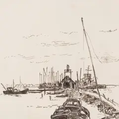Mari Adamson, Motiiv Saaremaalt (Jaagorahu sadam), 1959, Tušš, paber