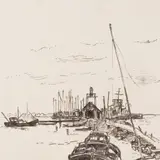 Mari Adamson, Motiiv Saaremaalt (Jaagorahu sadam), 1959, Tušš, paber