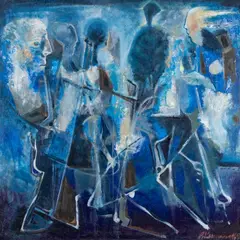 Andrus Kasemaa, Figuurid sinisel foonil, 1969, Õli, lõuend