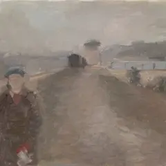 Peeter Mudist, Maastik garaažidega, 1980ndad, Õli, papp