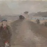 Peeter Mudist, Maastik garaažidega, 1980ndad, Õli, papp