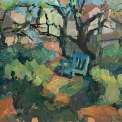 Jüri Marran, Koduaias, 1968, Õli, papp
