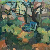 Jüri Marran, Koduaias, 1968, Õli, papp