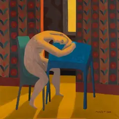Priit Pangsepp, Sinise laua taga, 2004, Õli, lõuend