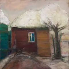 Rein Kelpman, Tagaõu lumes, 2010, Õli, akrüül, segatehnika, lõuend