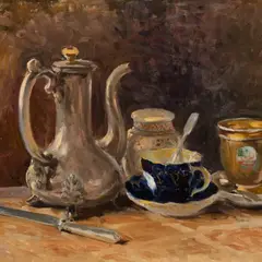 Richard Sagrits, Natüürmort hõbekannuga, 1953, Õli, papp