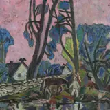 Endel Kõks, Maastik sillaga, 1950, Õli, lõuend