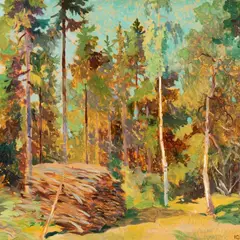 Roman Nyman, Metsavaade Rapla lähistel, 1945, Õli, papp