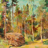 Roman Nyman, Metsavaade Rapla lähistel, 1945, Õli, papp