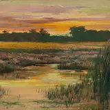 Eduard Poland, Päikeseloojang üle soo, 1928, Guašš, paber