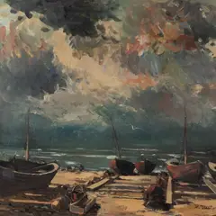 Richard Uutmaa, Kalapaadid kaldal, 1966, Õli, lõuend