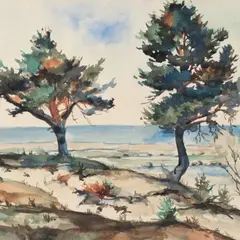 Juhan Nõmmik, Männid, 1939, Akvarell