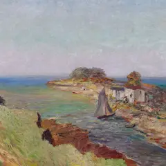 Ado Vabbe, Rannamaastik purjekaga, 1928, Õli, papp