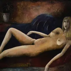 Rein Kelpman, Akt potilillega, 1983, Õli, lõuend
