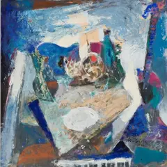 Musikaalne by Alo Hoidre, 1990, Õli, kartong, sold Nov 2021