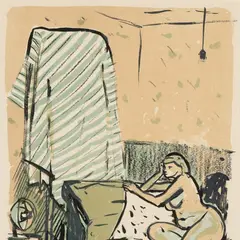 Evi Tihemets, Lamav akt, 1960, Värviline litograafia