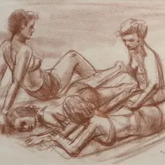 Erich Pehap, Päevitajad, 1960, Sangviin, paber