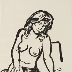 Evald Okas, Nõjatuv akt, 1976, Tušš, paber